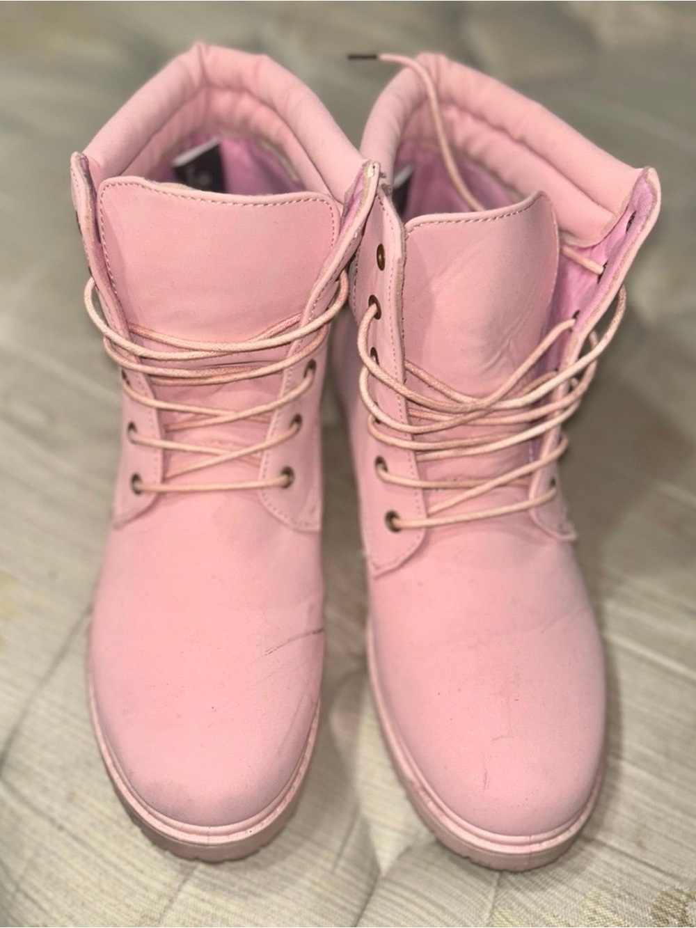 Pink Lace-Up Ankle Booties